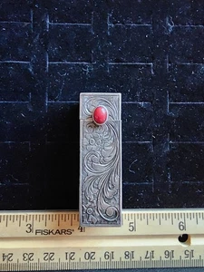 Antique Art Deco Lipstick Holder Sterling Silver/Coral Cabachon Damaged Mirror - Picture 1 of 6