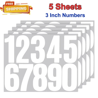 5 Sheet 3 Inch Vinyl Mailbox Numbers Adhesive for Outside, White Numbers Sticker - Image 1 of 4
