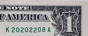 $1 Bill Fancy Serial Number EVENS Birthdate Date 2020/22/08 YDM - K 20202208 A - Picture 1 of 3