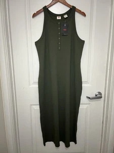 NWT Levi’s Olive Green Maxi Ribbed Sleeveless Dress Cotton Blend Size XL - Picture 1 of 11