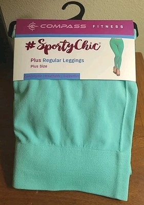 Compass Fitness #SportyChic Light Mint Green Plus Size Regular Leggings - Image 1 of 4