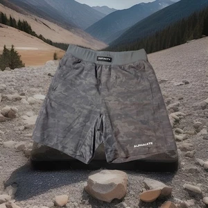 Pantaloncini Infinity Alphalete uomo 2 toni grigio mimetico 29 vita con zip tasche frontali - Foto 1 di 9