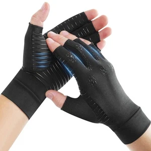 Copper Arthritis Compression Gloves for Women Men, Fingerless Carpal Tunnel Pain - Picture 1 of 7