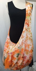 Handmade Tie-Dyed Satin Fabric Reversible Slouch Bag XL Pockets Beaded Feather - Picture 1 of 7