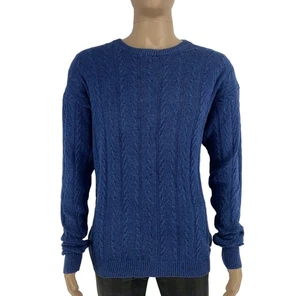 CHAPS Ralph Lauren Men Navy Blue Crew Neck Cable Knit Jumper Sweater Size M - Picture 1 of 10
