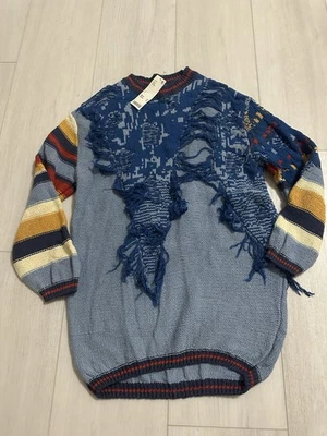 Suéter pulôver abstrato azul emendado Urban Outfitters BDG Marlon novo com etiquetas tamanho XS $99 - Imagem 1 de 4