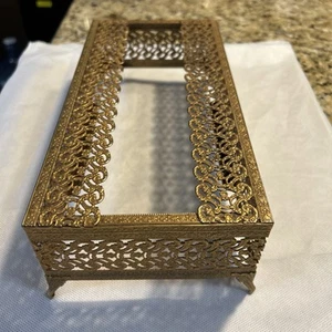 Vintage Messing MCM Taschentuchhalter Box Gold Filigran Hollywood Regency - Bild 1 von 6
