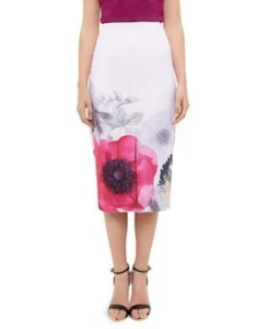 Ted Baker Geemey Neon Poppy Pencil Skirt In Nude Pink Womens Sz US 8 Floral READ - Picture 1 of 11