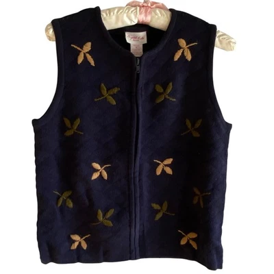 Chaleco Suéter Vintage Cristal-Kobe Mujer Pequeño Hoja Mediana Bordado Cremallera Años 90 Foto 1 de 4