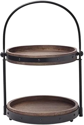 Mango Wood & Iron Multi-Function 2-Tier Server - Image 1 of 4