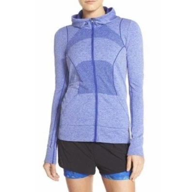 Chaqueta para mujer Zella azul cremallera completa entrenamiento con capucha bolsillo ropa deportiva elástica talla L Foto 1 de 4