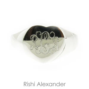Anillo con monograma de corazón sello de plata esterlina 925 tallas para niños y adolescentes - Imagen 1 de 6