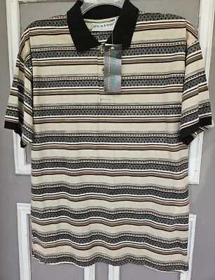 Dunlop гольф рубашка-поло уникальный полоски узор L - новый с Ярлыками *! Винтаж? Черный, желтовато-коричневый, коричневый - Изображение 1 из 4