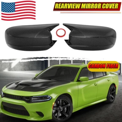 Carbon Fiber Mirror Cover Caps For 2011-2021 Dodge Charger / Chrysler 300 300C - Imagem 1 de 4
