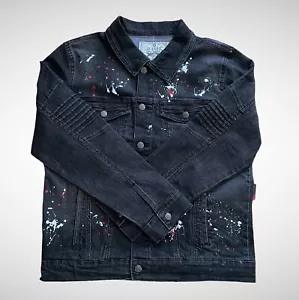 Giacca di jeans Akademiks Jeanius uomo vernice grafite schizzata, taglia L - Foto 1 di 6