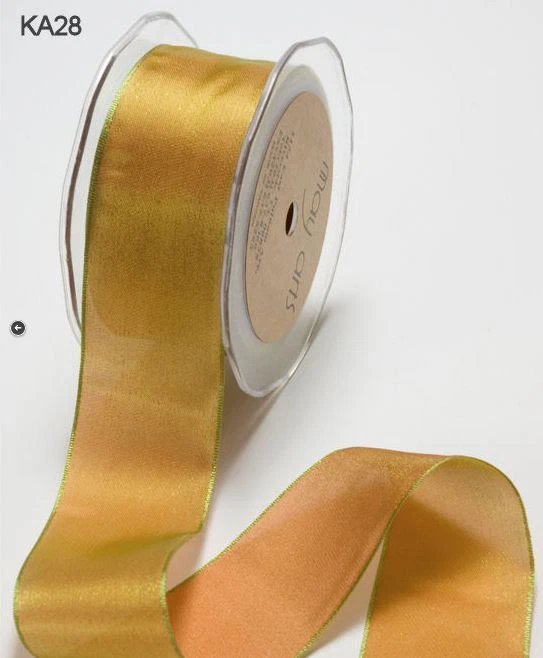 1" woven iridescent ribbon - May Arts - KA28 - Orange/Lt.Green -6. 5 yds. - Image 1 of 1
