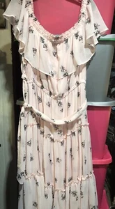 Lane Bryant Pink & Gray Floral Print Off The Shoulder Maxi Dress Size 22/24 - Picture 1 of 8