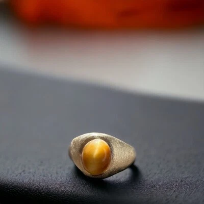 Anillo Ojo de Tigre Oro Cepillado 10K Talla 9 1/2 Foto 1 de 4