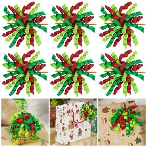 Christmas Bows - 4" Red & Green Curly Self-Adhesive Bows for Wrapping Gift Ba... - Picture 1 of 7