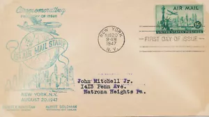 POSTAL HISTORY FIRST DAY EVENT COVER-1947 FDC 15 CENT AIR MAIL STAMP NEW YORK NY - Picture 1 of 1
