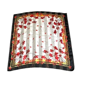 Striped Sheer Flower Black White Red Scarf Multicolored Floral Size 40” Women's - Picture 1 of 5