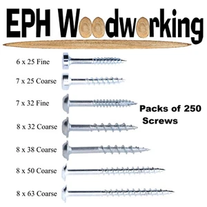 Pocket Hole Screws - Packs of 250 in all sizes and threads - EPH Woodworking - Picture 1 of 53