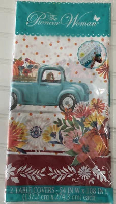 Cubiertas de mesa de plástico The Pioneer Woman Fall Pumpkin (2) florales para perros y camiones azules Foto 1 de 3