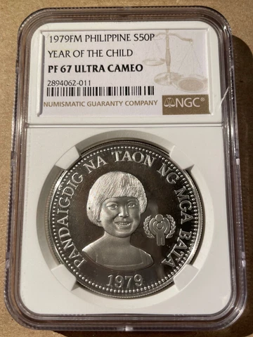 1979 FM Philippines 50 Piso NGC PF 67 Ultra Cameo - Silver - Year of the Child Cover