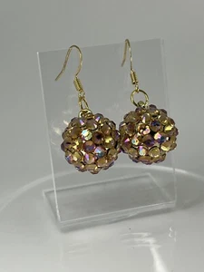 Silvester Kugel Tropfen Gold/Lila Glas Kristall Strass Ohrringe SCHNELLER VERSAND! - Bild 1 von 5