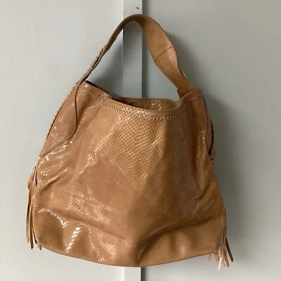 Bolso de Mano Cole Haan Sierra Marrón Estampado Serpiente Cuero Con Borlas Boho Foto 1 de 4