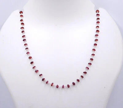 9.97 GM 925 Argento Sterling Naturale Granato Gemma Collana Perle Misura 52.1cm - Immagine 1 di 4