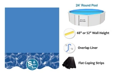 SMARTLINE® SmartLine 24' Round Overlap Swirl Bottom 25 Gauge Swimming Pool Liner w/ Coping