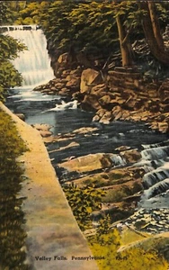 Postal de lino Valley Falls Pennsylvania paisaje cascada sin publicar años 40 - Imagen 1 de 2