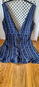 Newlook, New With Tags, Blue/White Check Shift Dress, V Neck, Button Front, 14 - Picture 1 of 7