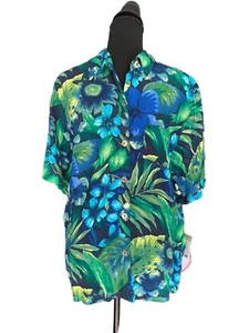 New with Tags Teddi brand Hawaiian shirt Mens XL Turquoise Tropical leaves - Picture 1 of 5