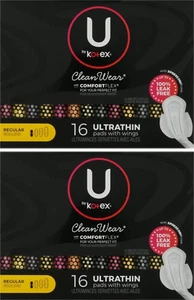 2 pack U by Kotex CleanWear Ultra Thin Feminine Pads 16ct each (see descripti... - Picture 1 of 1