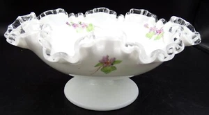 Fenton Silvercrest Milk Glass Compote Bowl Hand Painted Trudy Berdine EXC! - Picture 1 of 6