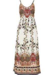 Maxi Vestido Estampado Paisley T. 36 Blanco Crema Azul Oscuro Mujer Verano Vestido Nuevo - Imagen 1 de 1