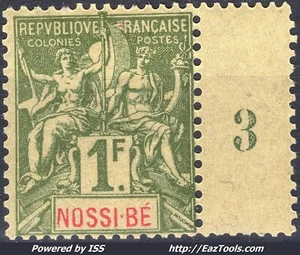 NOSSI BÉ TYPE GROUPE 1Fr VERT OLIVE N° 39 NEUF * AVEC CHARNIERE - Picture 1 of 2