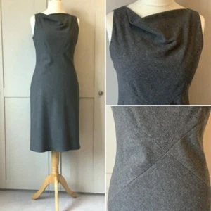 Smart Wool-Mix Fit &Flare Midi Dress Flattering Cowl-Neck Episode Grey 12 Office - Picture 1 of 10