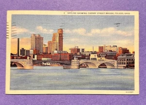 Toledo, Ohio Skyline Showing Cherry Street Bridge Vintage Postcard 1951 - Picture 1 of 2