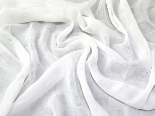 Minerva Squares Voile Fabric White - per metre - Image 1 of 1