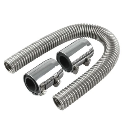 24" Stainless Steel Chromed Aluminum Radiator Coolant Hose Kit Clamp Covers Caps - Image 1 of 4