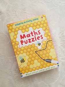 Usborne Children’s Maths Puzzles Activity Flash Cards Wipe Clean Cards & Pen - Picture 1 of 3