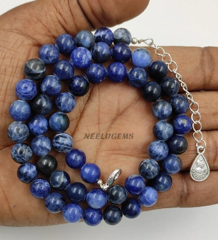 Collar de cuentas redondas de piedra de sodalita azul natural, collar de cuentas redondas naturales Foto 1 de 4