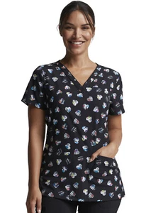Love U Dots Dickies Scrubs EDS V Neck Top DK718 LVDT - Picture 1 of 5
