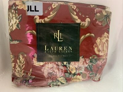 Vtg New in Package Ralph Lauren Full Flat Sheet Marseilles Floral Red Ruffle US - Image 1 of 4