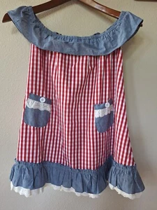 Makena Lane Girls Red Checked Denim Ruffle Dress. Size 6/7 - Picture 1 of 7