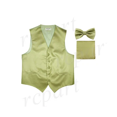 New men's tuxedo vest waistcoat & bow tie set horizontal stripes prom sage green - Image 1 of 4