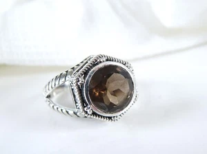 Etruscan Sterling Silver 925 Smoky Topaz Cable Ring Size 9.5 - Picture 1 of 8